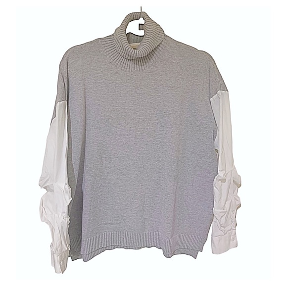 NEW Nova Vintage Turtleneck Grey Turtleneck Sweater White Colton Sleeves Size M - Picture 3 of 14